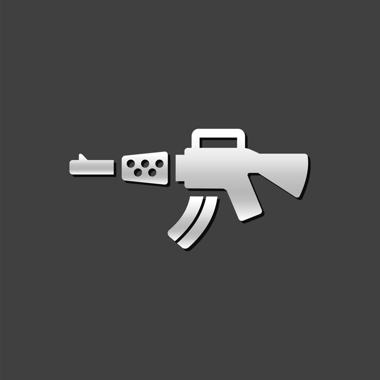 Vector icono de rifle de asalto en estilo de color gris metálico arma militar