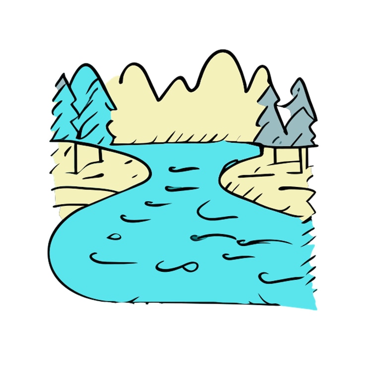 Vector icono de río y bosque relleno desigual