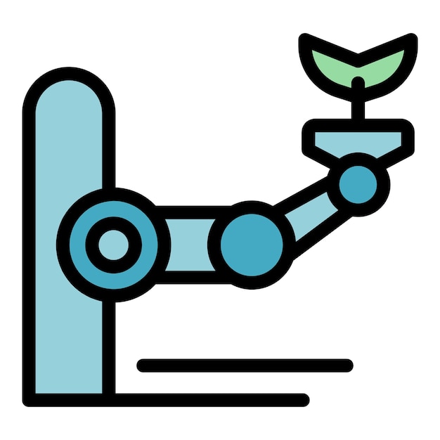 El icono del robot agrícola inteligente es un vector de contorno, la innovación agrícola, la aplicación de datos es de color plano.