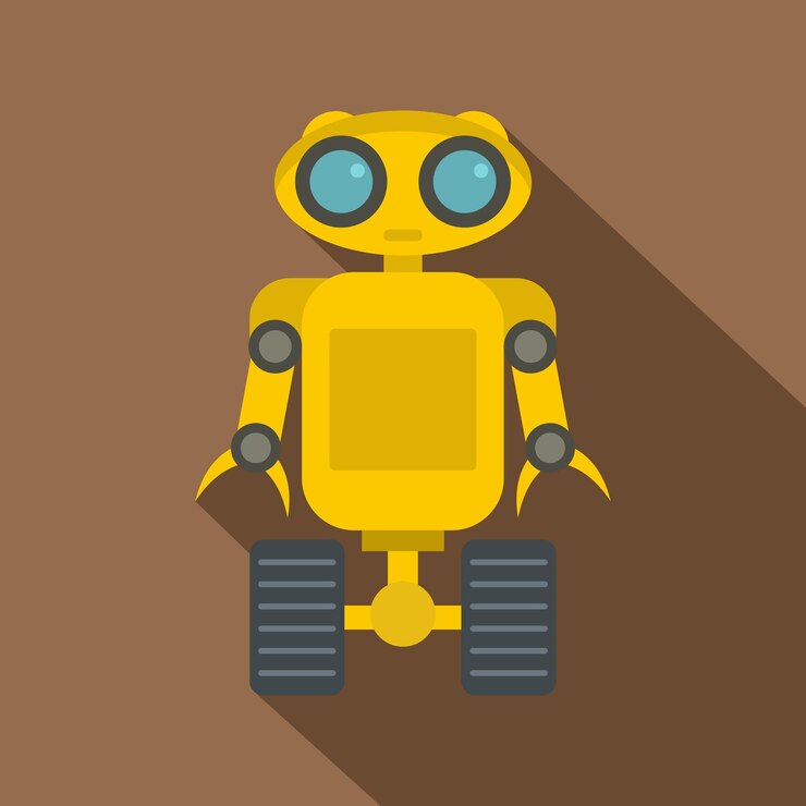 Vector ícono de robot amarillo ilustración plana del ícono vectorial de robot amarilo para la web aislado en fondo de café