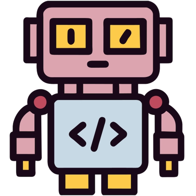 icono de robot de codificación pequeño y lindo contorno de color