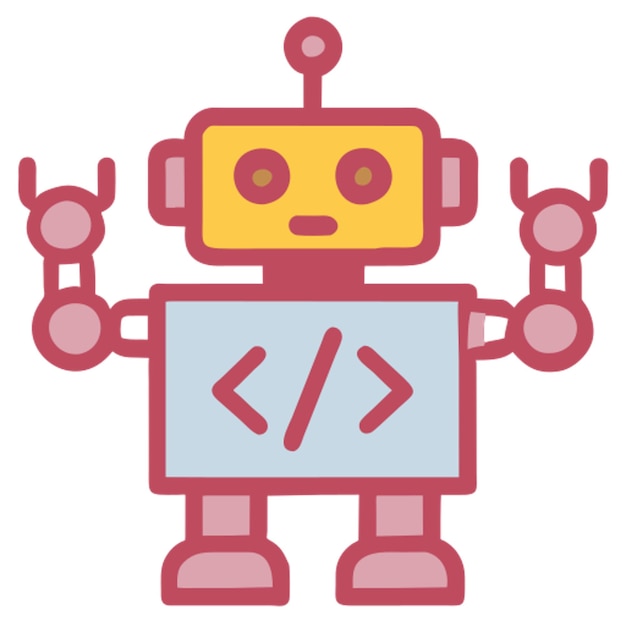 icono de robot de codificación pequeño y lindo contorno de color