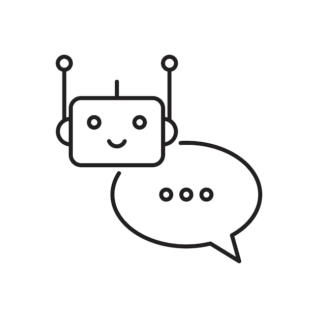 Icono de robot Icono de chatbot Icono de bot sonriente contorno de robot signo de línea plana vectorial ilustración de dibujos animados Servicio de soporte de voz bot soporte virtual en línea Ícono de robot