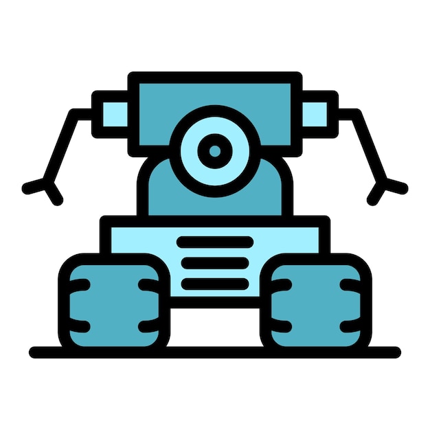 El icono del robot de la policía es el vector del contorno del niño Ai Chatbot color lindo plano