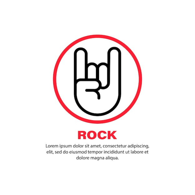 Icono de rock. Material pesado. Gesto manual. Concepto de música. Vector sobre fondo blanco aislado. EPS 10.