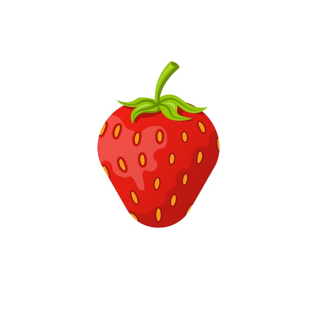 Icono rojo fresa aislado sobre fondo blanco. Fruta dulce de dibujos animados. Alimentos orgánicos naturales de color plano. Diseño plano de ilustración vectorial.