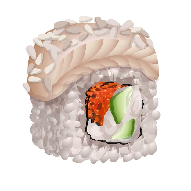 Icono de rollo de sushi de pescado de arroz Caricatura de icono de vector de rollo de sushi de pescado de arroz para diseño web aislado sobre fondo blanco