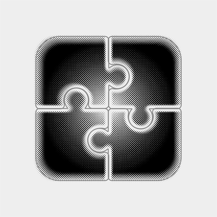 Vector icono de rompecabezas vectorial de medio tono personalizable con diseño de línea negra
