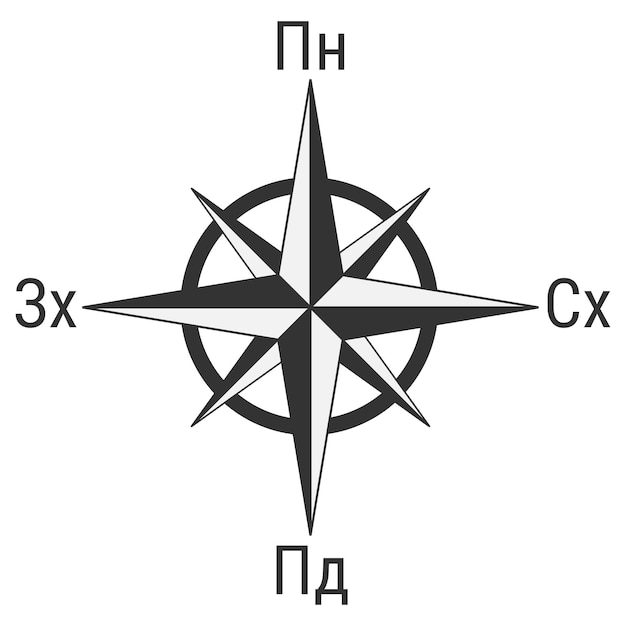 Icono de la rosa de la brújula o de la estrella de la brújada con subtítulos en idioma ucraniano