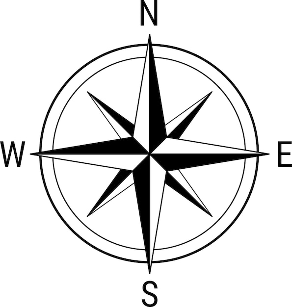 Icono de rosa de brújula o estrella de brújula en un fondo transparente