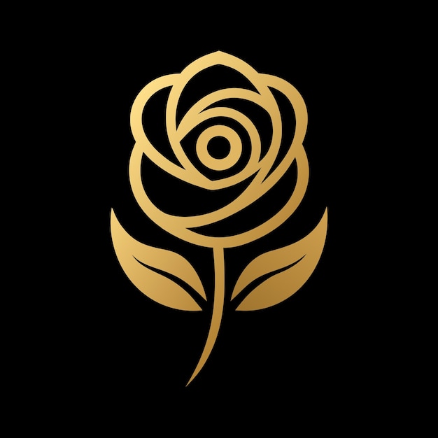 Icono de rosa dorado en el diseño del logotipo de la boutique floral de lujo negra