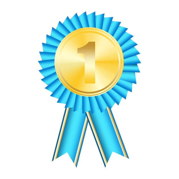 Icono de roseta dorada Insignia número uno Premio de cinta azul Medalla de logro