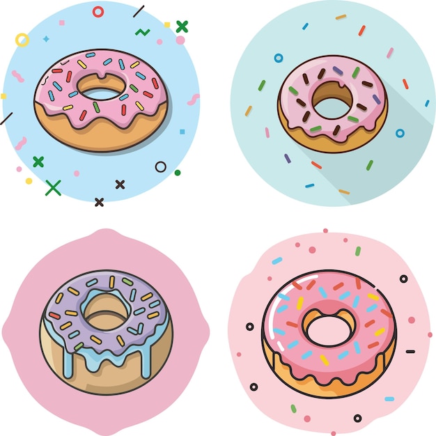 Vector icono de rosquilla conjunto de rosquillas vidriadas de colores icono de los alimentos de las rosquillas cartelero menú restaurante café diseño de menú elem