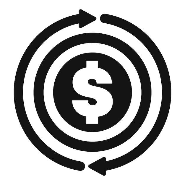 Icono de rotación de dinero que muestra flechas giratorias alrededor del signo de dólar