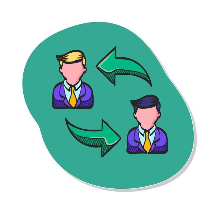 Vector icono de rotación de empleados dibujado a mano en la ilustración de vector de estilo de etiqueta