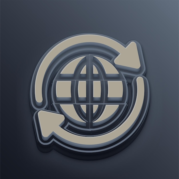 Icono de rotación global 3D de tono de cemento con fondo gris editable