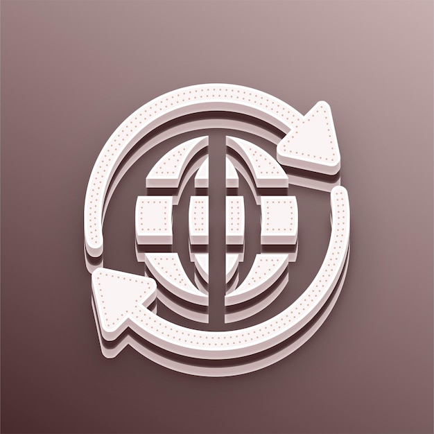 Ícono de rotación global vectorial 3D de tono marrón con fondo editable
