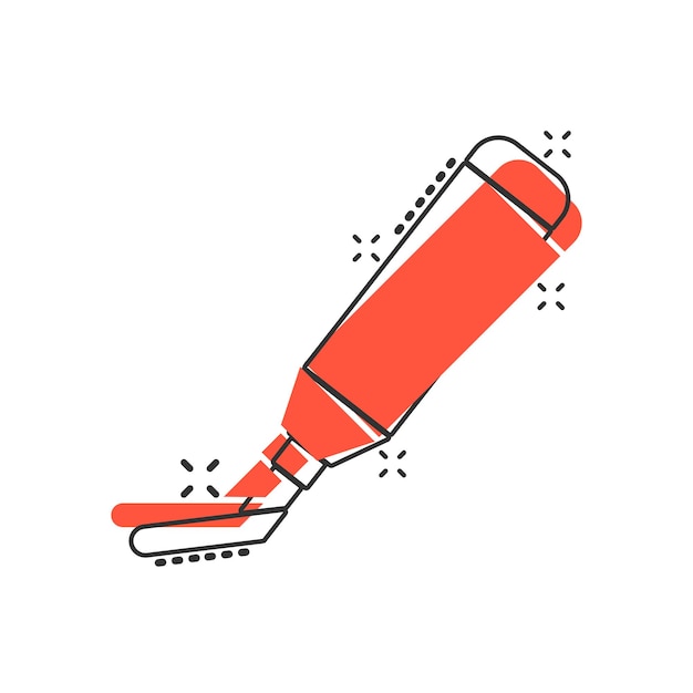 Icono de rotulador de marcador de resaltador de dibujos animados de vector en estilo cómico Pictograma de ilustración de concepto de resaltado Concepto de efecto de salpicadura de negocio de papelería de oficina