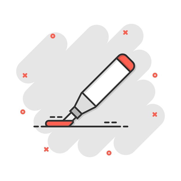 Icono de rotulador de marcador de resaltador de dibujos animados de vector en estilo cómico Pictograma de ilustración de concepto de resaltado Concepto de efecto de salpicadura de negocio de papelería de oficina