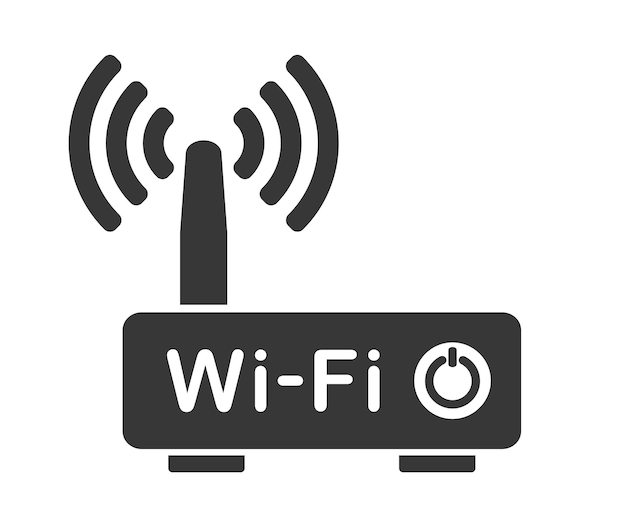 El icono del router Wi-Fi, la forma del símbolo, el modem Wlan, el signo, la silueta del logotipo, el adsl, la red dsl, la conexión a Internet.
