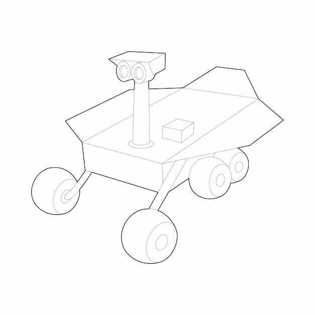 Icono de rover de exploración de Marte en estilo de contorno sobre un fondo blanco