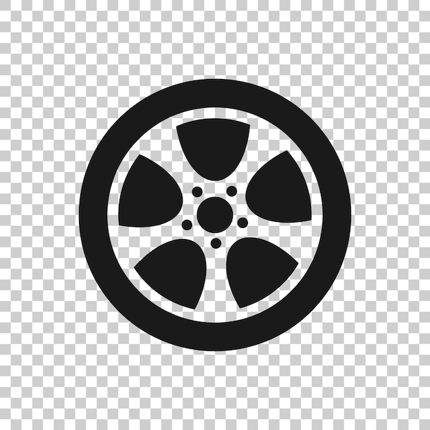 Icono de rueda de coche en estilo plano Ilustración de vector de pieza de vehículo sobre fondo blanco aislado Concepto de negocio de neumáticos