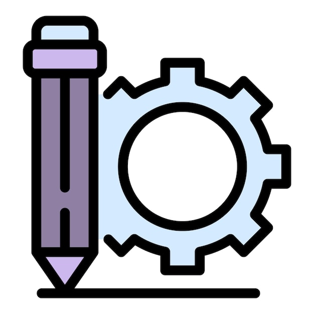 El icono de la rueda de engranajes del bolígrafo Contorno del icono vectorial de la ruedas de engranas del bolígrafos Color plano aislado