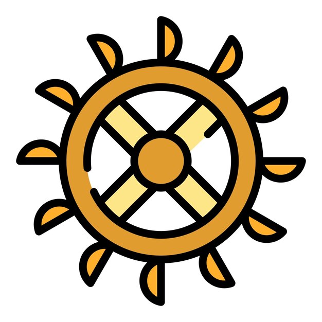 El icono de la rueda del molino de agua de la turbina Contorno del icono vectorial de la ruedas del molín de agua de las turbinas color plano aislado