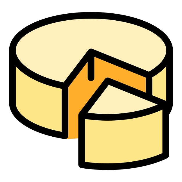 Icono de rueda de queso y rebanada Icono vectorial de rueda y rebanado de queso de contorno Color plano aislado