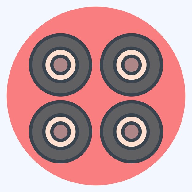 Icono Ruedas relacionadas con el símbolo de patinaje estilo de color mate ilustración de diseño simple