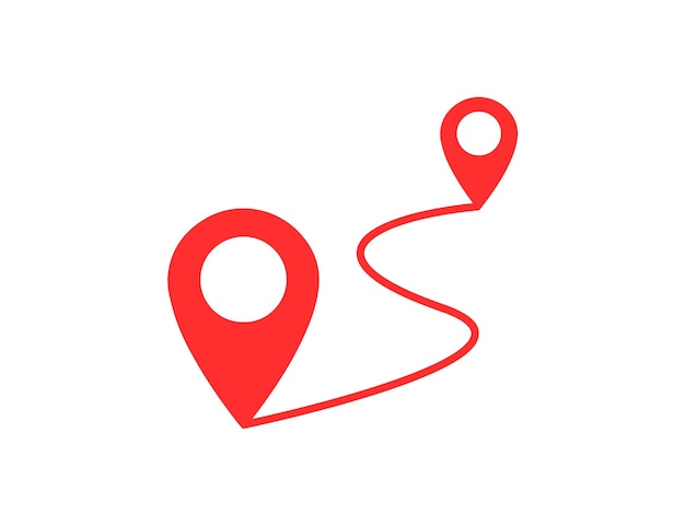 Icono de ruta entre dos puntos con ruta punteada y pin de ubicación Puntero de ubicación
