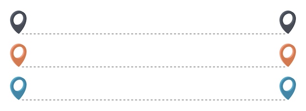 Vector icono de ruta con pin del puntero y conjunto de vectores de ruta punteados