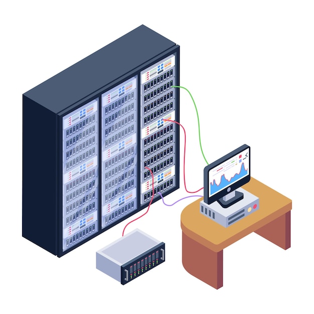 Un icono de sala de servidores en diseño isométrico descarga premium