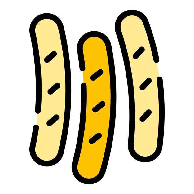 Icono de salchichas a la parrilla Contorno Icono de vector de salchichas a la parrilla para diseño web aislado en color plano de fondo blanco