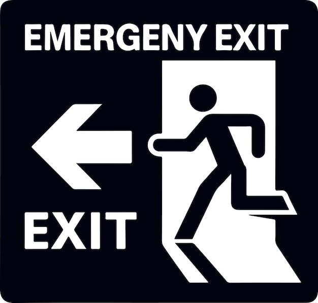 Icono de salida de emergencia Vector de silueta llena negra en fondo blanco aislado