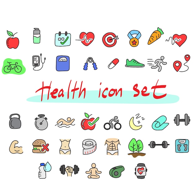 icono de salud conjunto ilustración vector dibujado a mano aislado en fondo blanco arte de línea