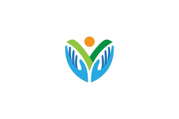 Icono de salud médica de logotipo de cuidado de manos de personas