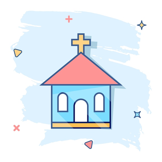 Vector icono de santuario de iglesia de dibujos animados vectoriales en estilo cómico pictograma de ilustración de signo de capilla concepto de efecto de salpicadura de negocio de iglesia