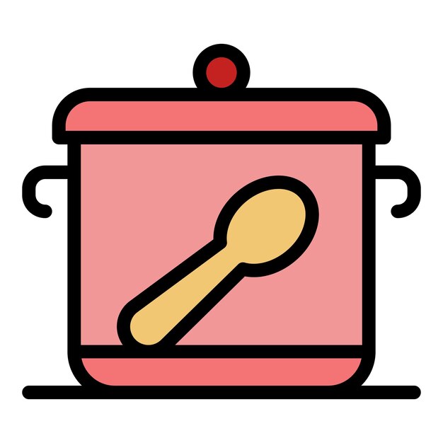 El icono de la sartén de comida para bebés El contorno del icono vectorial de la saltina de comida para bebé El color es plano y aislado