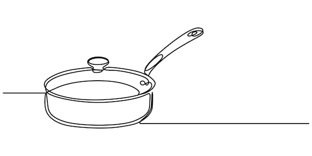 Icono de sartén continuo vector de dibujo de una línea Vector de fondo de icono de sarté de línea única