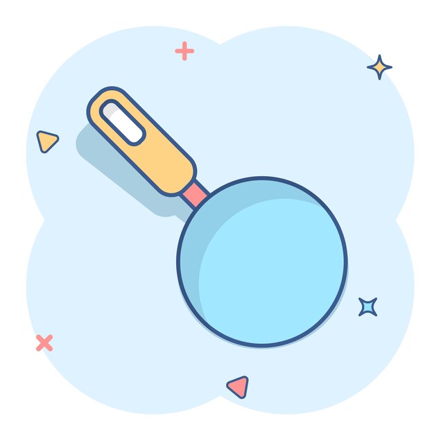 Icono de sartén de dibujos animados vectoriales en estilo cómico Ilustración del concepto de sarté de cocina Pictograma Equipamiento de cocina de sartèn concepto de efecto de salpicaduras de negocios