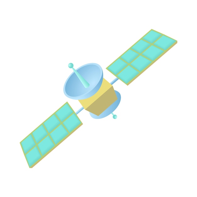 Icono de satélite espacial en estilo de dibujos animados sobre un fondo blanco