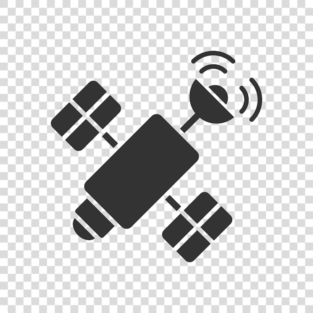 Icono de satélite en estilo plano Sputnik ilustración vectorial sobre fondo blanco aislado Concepto de negocio de signo de transporte espacial