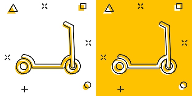 Icono de scooter eléctrico en estilo cómic Ilustración de vector de dibujos animados de bicicleta sobre fondo blanco aislado Concepto de negocio de efecto de salpicadura de transporte