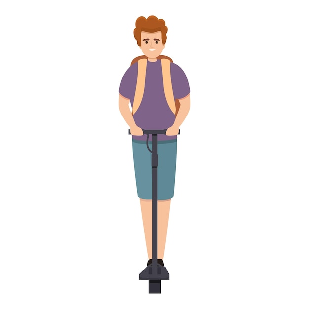 Icono de scooter eléctrico de mochila de niño. Caricatura de niño mochila scooter eléctrico icono vectoriales para diseño web aislado sobre fondo blanco.