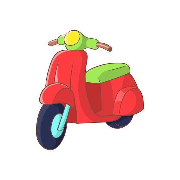 Icono de scooter rojo en estilo de dibujos animados sobre un fondo blanco