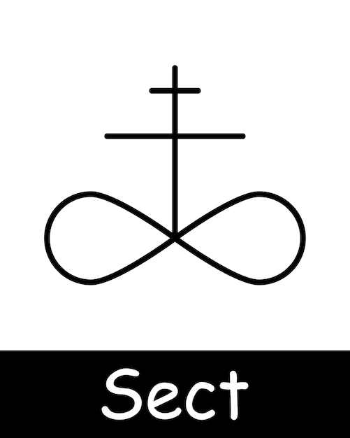 Icono de la secta Pentagrama Sigilo de Baphomet sacrifica a Satanás 666 misticismo fe paranormal cruz invertida adoración persuasión líneas negras en un fondo blanco concepto de culto