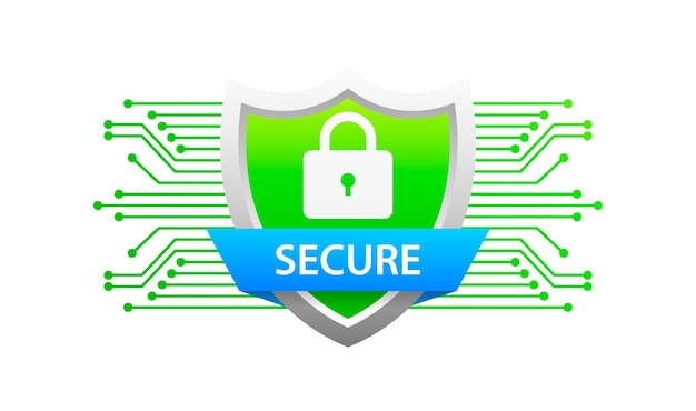 Icono de seguridad Cerradura verde plano para la llave dentro del signo de seguridad del escudo Icono vectorial