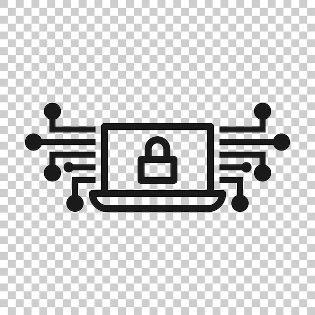 Icono de seguridad cibernética en estilo transparente Ilustración vectorial bloqueada con candado en fondo aislado Concepto de negocio de portátil