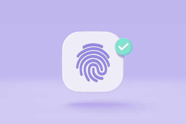 Vector icono de seguridad cibernética de huellas dactilares 3d concepto de autenticación de seguridad digital escaneo de dedos para identidad de autorización signo de escaneo de huellas dactilares 3d ilustración de representación vectorial sobre fondo púrpura